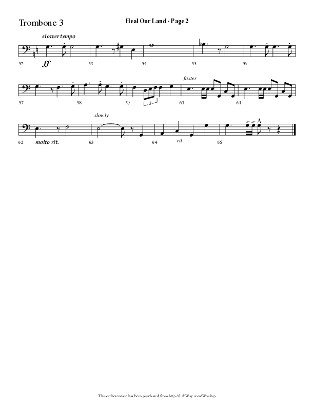 Heal Our Land (Choral Anthem SATB) Trombone 3 (Lifeway Choral / Arr. Dave Williamson)
