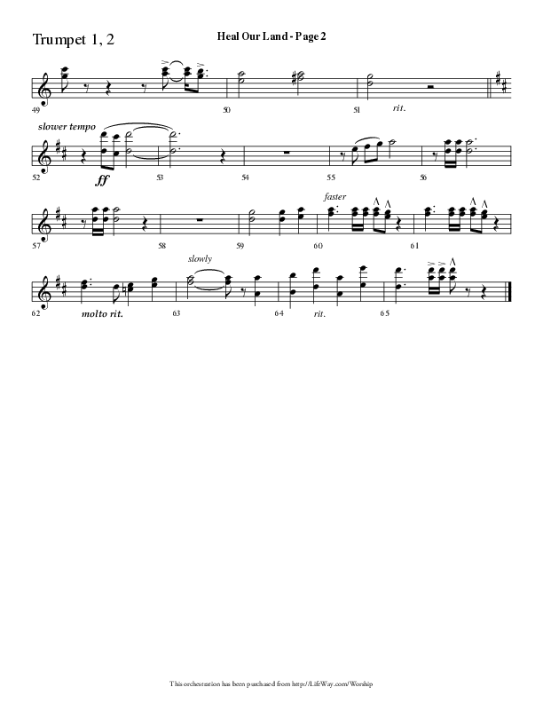 Heal Our Land (Choral Anthem SATB) Trumpet 1,2 (Lifeway Choral / Arr. Dave Williamson)