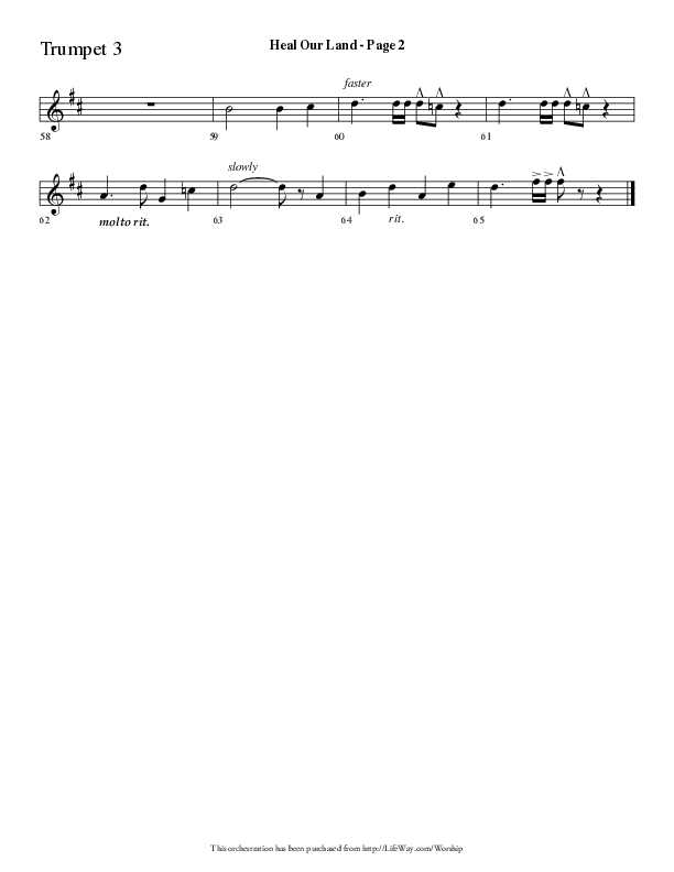 Heal Our Land (Choral Anthem SATB) Trumpet 3 (Lifeway Choral / Arr. Dave Williamson)