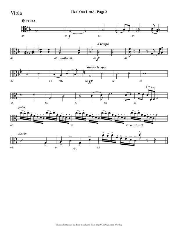 Heal Our Land (Choral Anthem SATB) Viola (Lifeway Choral / Arr. Dave Williamson)