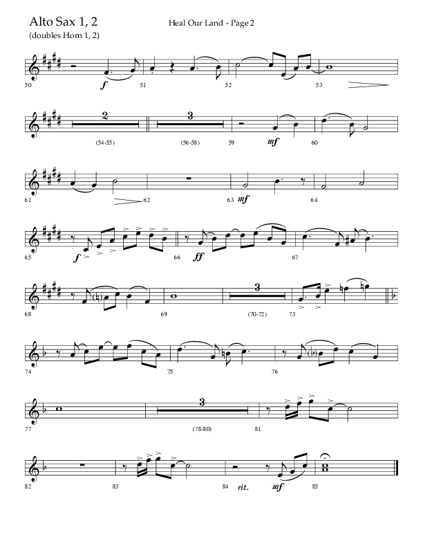 Heal Our Land (Choral Anthem SATB) Alto Sax 1/2 (Lifeway Choral / Arr. Russell Mauldin)
