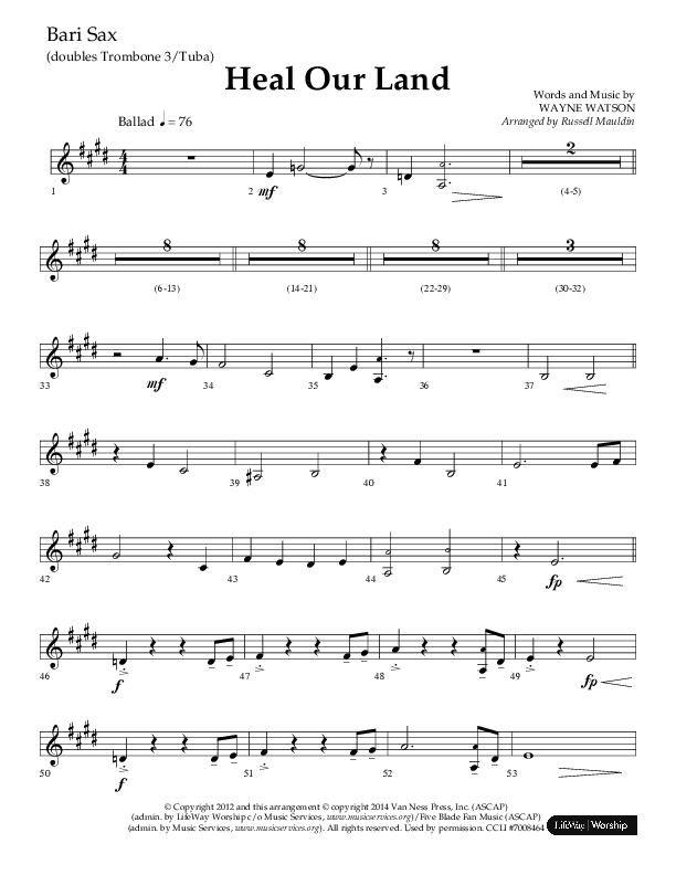 Heal Our Land (Choral Anthem SATB) Bari Sax (Lifeway Choral / Arr. Russell Mauldin)
