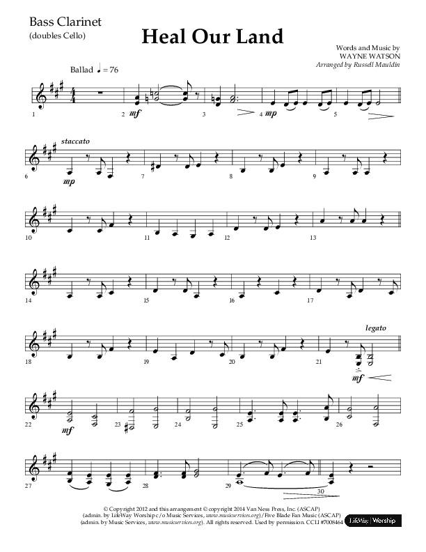 Heal Our Land (Choral Anthem SATB) Bass Clarinet (Lifeway Choral / Arr. Russell Mauldin)