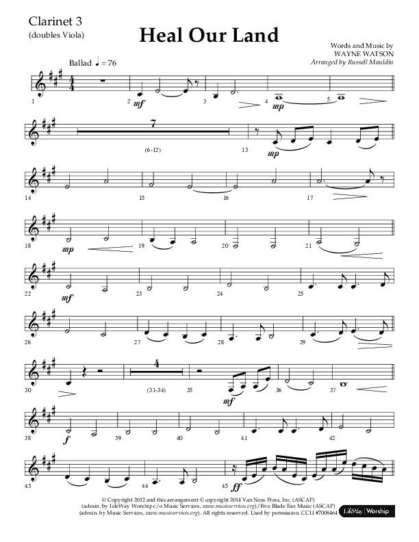 Heal Our Land (Choral Anthem SATB) Clarinet 3 (Lifeway Choral / Arr. Russell Mauldin)