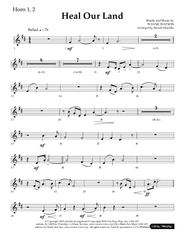 Heal Our Land (Choral Anthem SATB) French Horn 1/2 (Lifeway Choral / Arr. Russell Mauldin)
