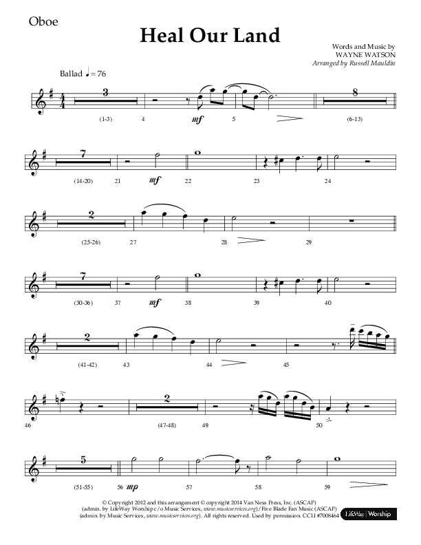 Heal Our Land (Choral Anthem SATB) Oboe (Lifeway Choral / Arr. Russell Mauldin)