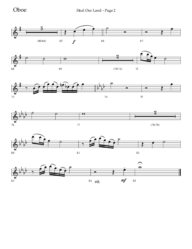 Heal Our Land (Choral Anthem SATB) Oboe (Lifeway Choral / Arr. Russell Mauldin)