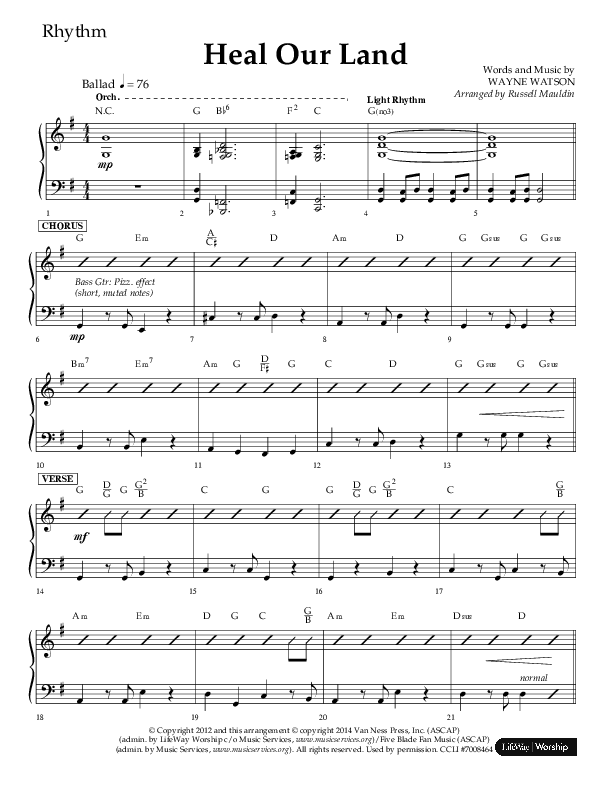 Heal Our Land (Choral Anthem SATB) Rhythm Chart (Lifeway Choral / Arr. Russell Mauldin)