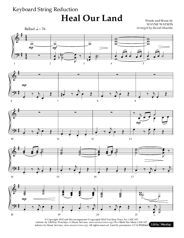 Heal Our Land (Choral Anthem SATB) String Reduction (Lifeway Choral / Arr. Russell Mauldin)