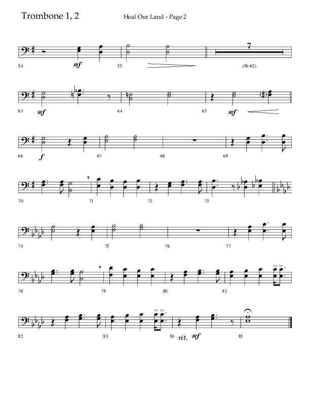 Heal Our Land (Choral Anthem SATB) Trombone 1/2 (Lifeway Choral / Arr. Russell Mauldin)