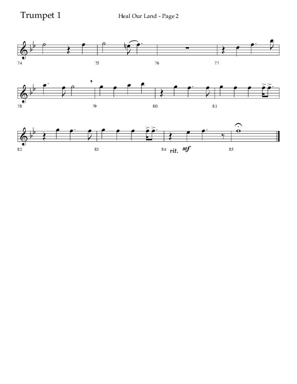 Heal Our Land (Choral Anthem SATB) Trumpet 1 (Lifeway Choral / Arr. Russell Mauldin)