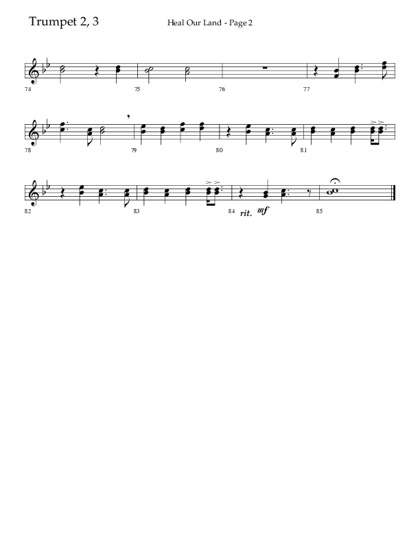Heal Our Land (Choral Anthem SATB) Trumpet 2/3 (Lifeway Choral / Arr. Russell Mauldin)