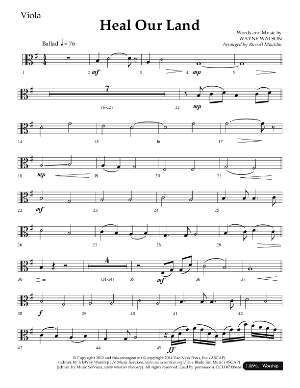 Heal Our Land (Choral Anthem SATB) Viola (Lifeway Choral / Arr. Russell Mauldin)
