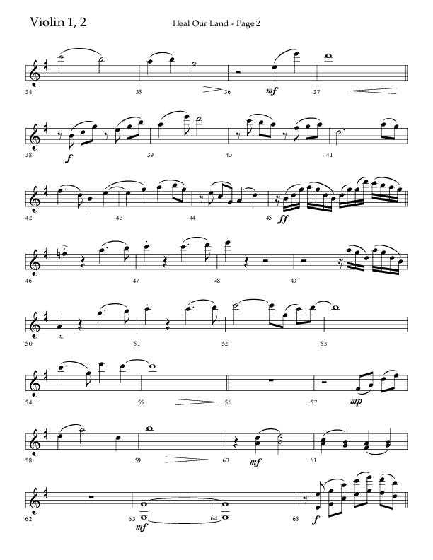 Heal Our Land (Choral Anthem SATB) Violin 1/2 (Lifeway Choral / Arr. Russell Mauldin)
