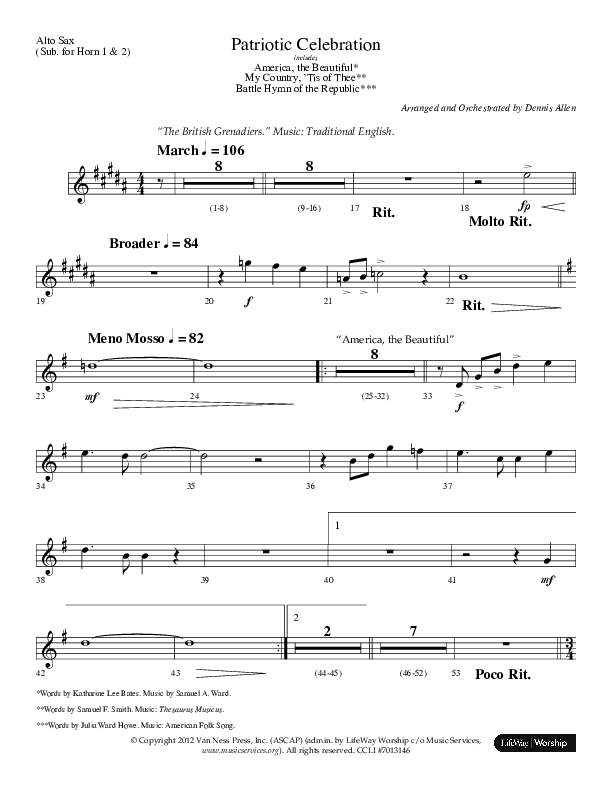 Patriotic Celebration (Choral Anthem SATB) Alto Sax (Lifeway Choral / Arr. Dennis Allen)