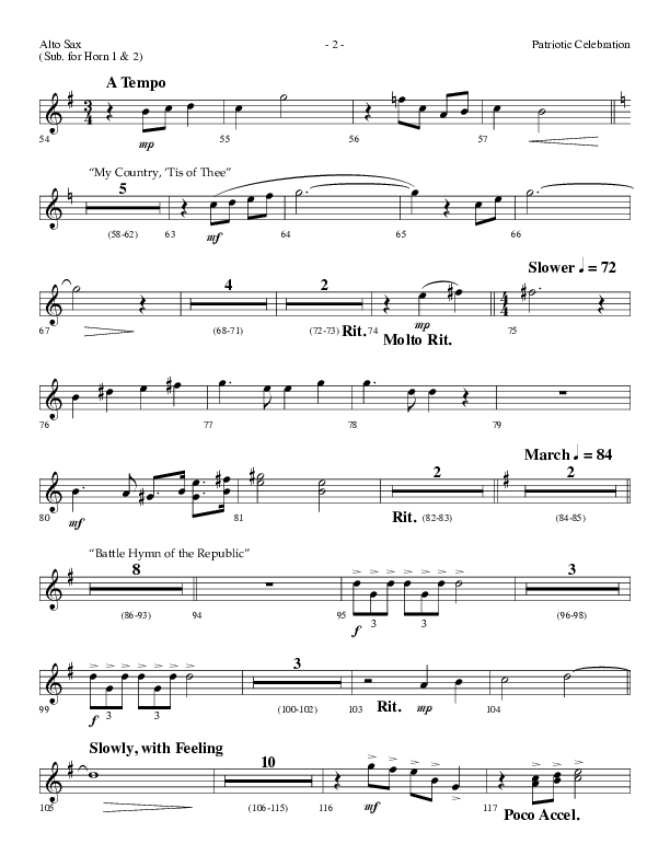 Patriotic Celebration (Choral Anthem SATB) Alto Sax (Lifeway Choral / Arr. Dennis Allen)