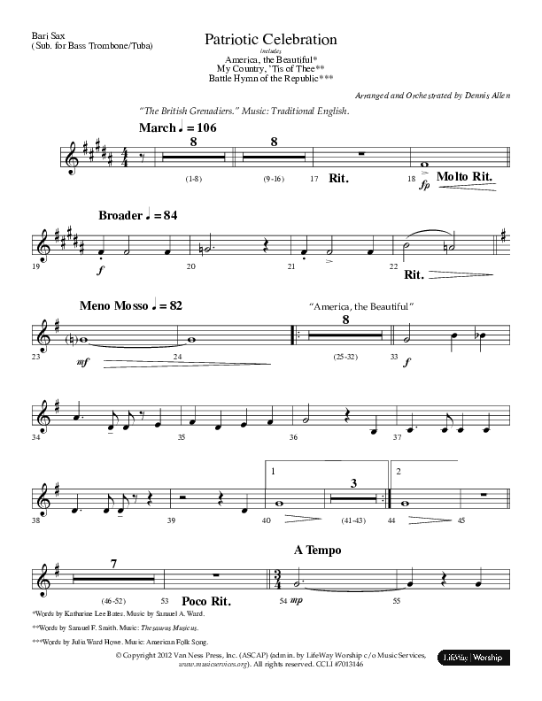 Patriotic Celebration (Choral Anthem SATB) Bari Sax (Lifeway Choral / Arr. Dennis Allen)