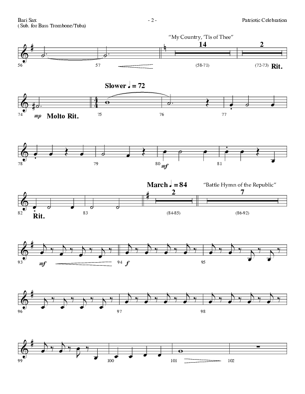 Patriotic Celebration (Choral Anthem SATB) Bari Sax (Lifeway Choral / Arr. Dennis Allen)