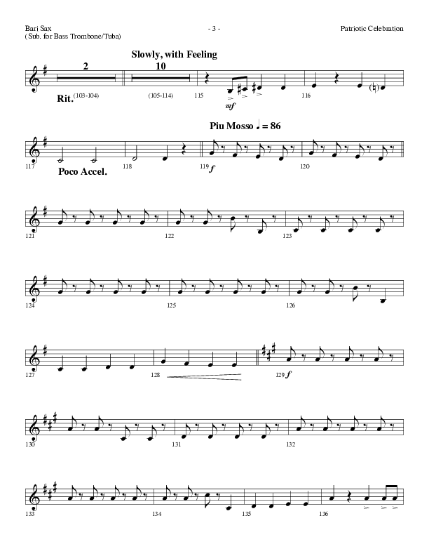 Patriotic Celebration (Choral Anthem SATB) Bari Sax (Lifeway Choral / Arr. Dennis Allen)