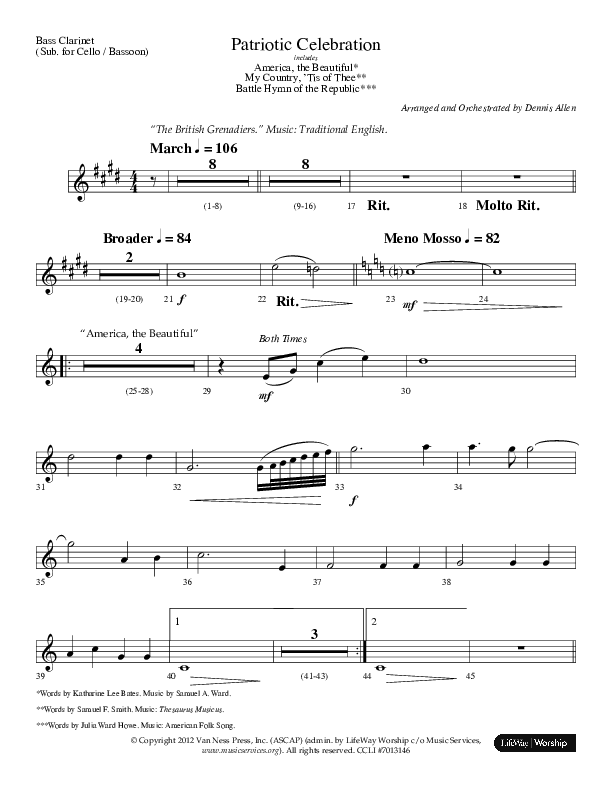 Patriotic Celebration (Choral Anthem SATB) Bass Clarinet (Lifeway Choral / Arr. Dennis Allen)