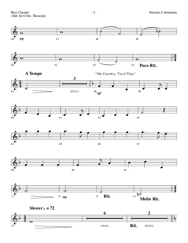 Patriotic Celebration (Choral Anthem SATB) Bass Clarinet (Lifeway Choral / Arr. Dennis Allen)