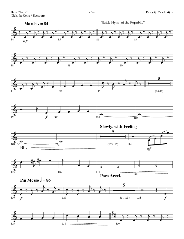 Patriotic Celebration (Choral Anthem SATB) Bass Clarinet (Lifeway Choral / Arr. Dennis Allen)