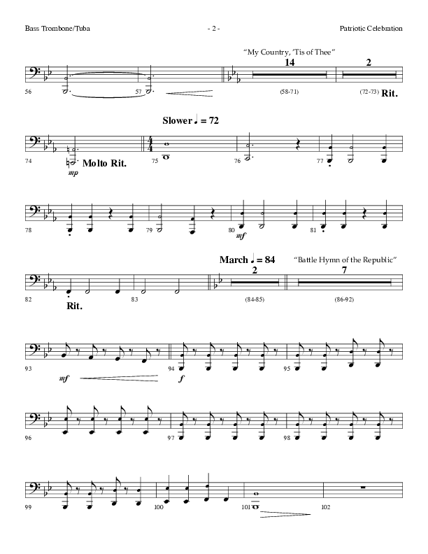 Patriotic Celebration (Choral Anthem SATB) Bass Trombone, Tuba (Lifeway Choral / Arr. Dennis Allen)