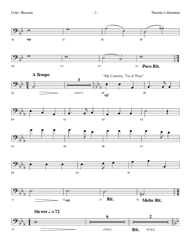 Patriotic Celebration (Choral Anthem SATB) Cello (Lifeway Choral / Arr. Dennis Allen)
