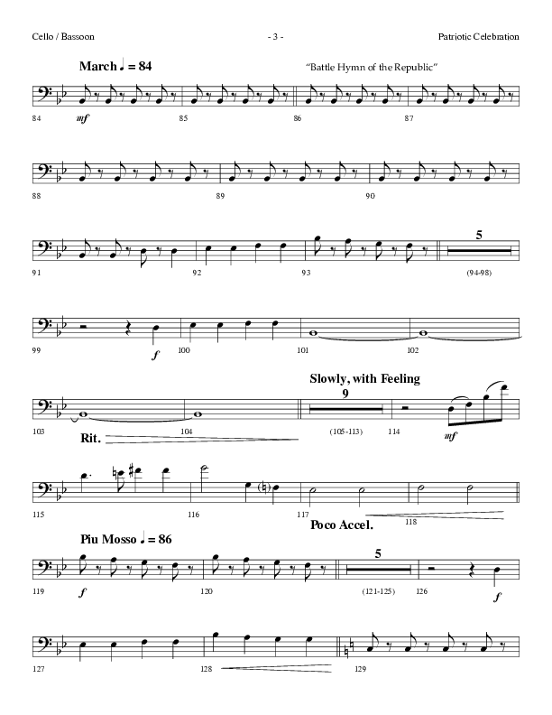 Patriotic Celebration (Choral Anthem SATB) Cello (Lifeway Choral / Arr. Dennis Allen)