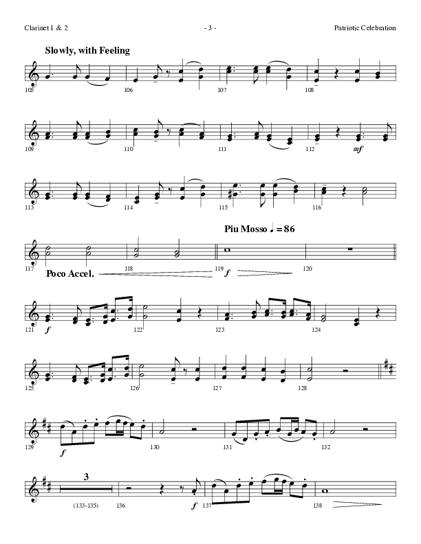 Patriotic Celebration (Choral Anthem SATB) Clarinet 1/2 (Lifeway Choral / Arr. Dennis Allen)
