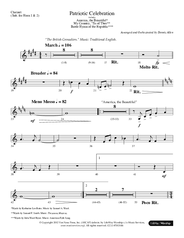 Patriotic Celebration (Choral Anthem SATB) Clarinet (Lifeway Choral / Arr. Dennis Allen)