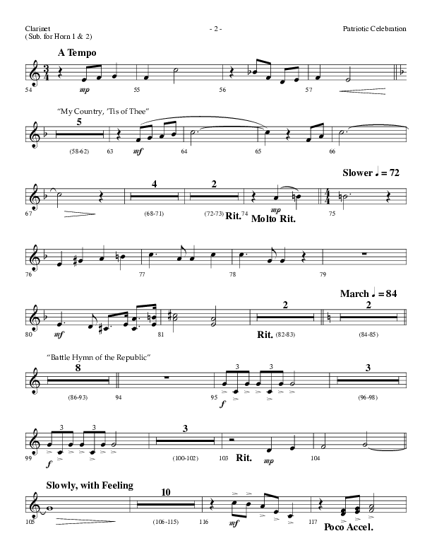 Patriotic Celebration (Choral Anthem SATB) Clarinet (Lifeway Choral / Arr. Dennis Allen)