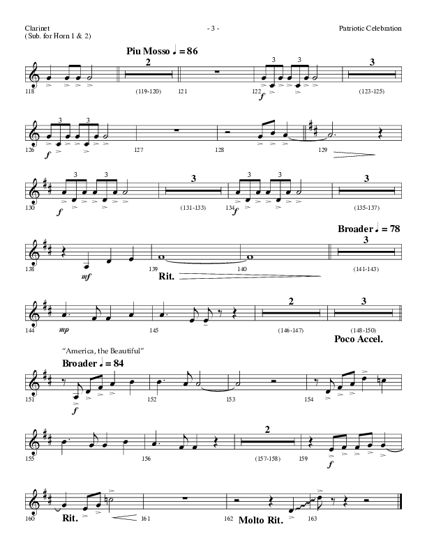 Patriotic Celebration (Choral Anthem SATB) Clarinet (Lifeway Choral / Arr. Dennis Allen)