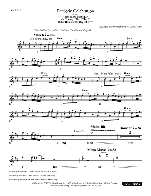 Patriotic Celebration (Choral Anthem SATB) Flute 1/2 (Lifeway Choral / Arr. Dennis Allen)