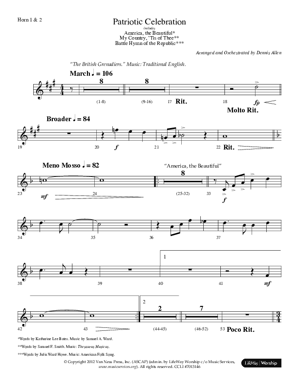 Patriotic Celebration (Choral Anthem SATB) French Horn 1/2 (Lifeway Choral / Arr. Dennis Allen)