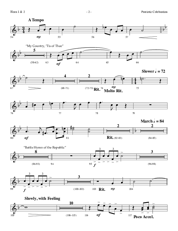 Patriotic Celebration (Choral Anthem SATB) French Horn 1/2 (Lifeway Choral / Arr. Dennis Allen)