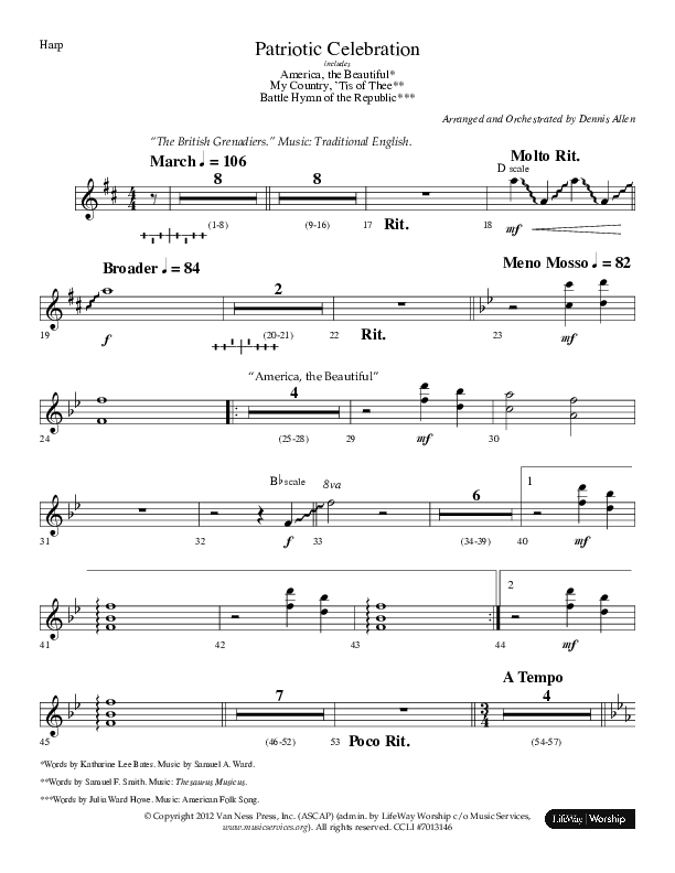 Patriotic Celebration (Choral Anthem SATB) Harp (Lifeway Choral / Arr. Dennis Allen)
