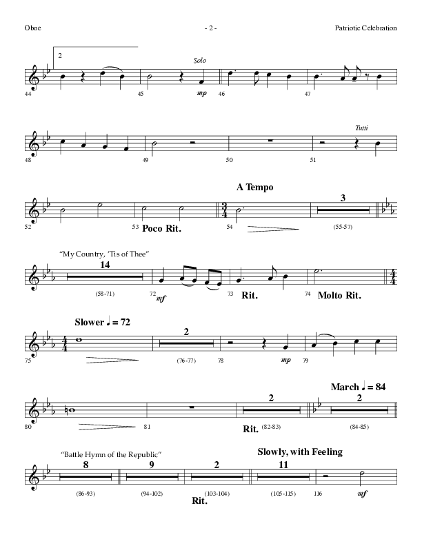 Patriotic Celebration (Choral Anthem SATB) Oboe (Lifeway Choral / Arr. Dennis Allen)