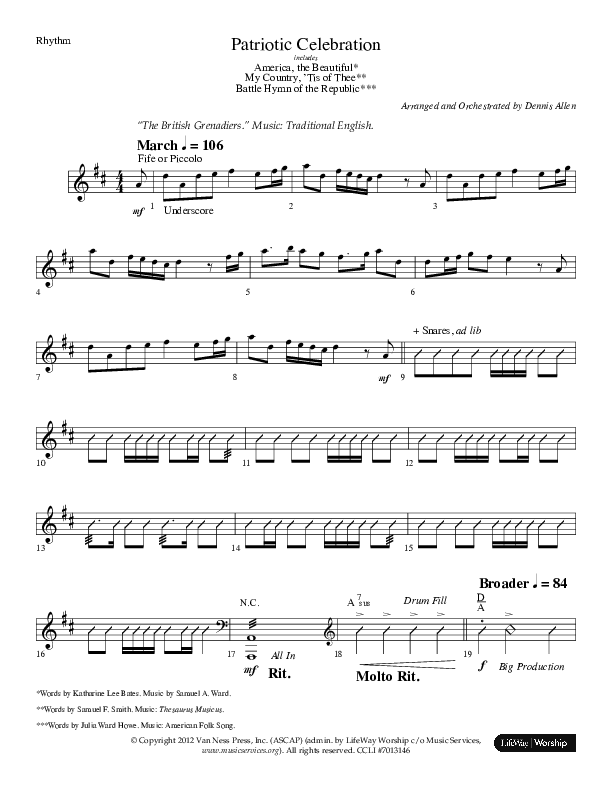 Patriotic Celebration (Choral Anthem SATB) Lead Melody & Rhythm (Lifeway Choral / Arr. Dennis Allen)