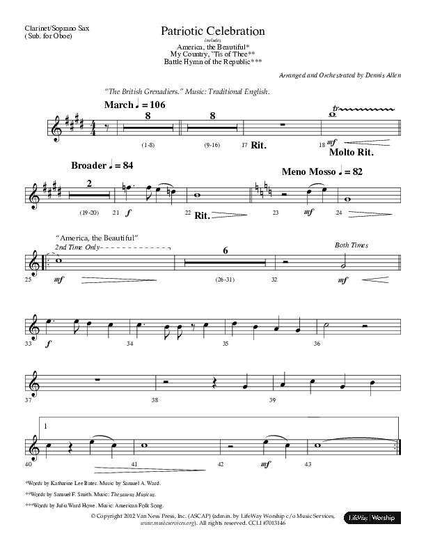 Patriotic Celebration (Choral Anthem SATB) Soprano Sax (Lifeway Choral / Arr. Dennis Allen)