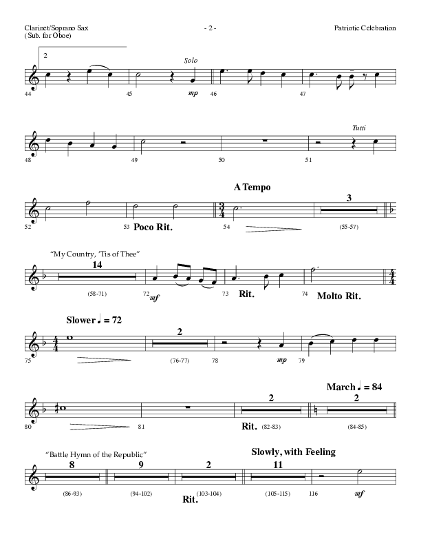 Patriotic Celebration (Choral Anthem SATB) Soprano Sax (Lifeway Choral / Arr. Dennis Allen)