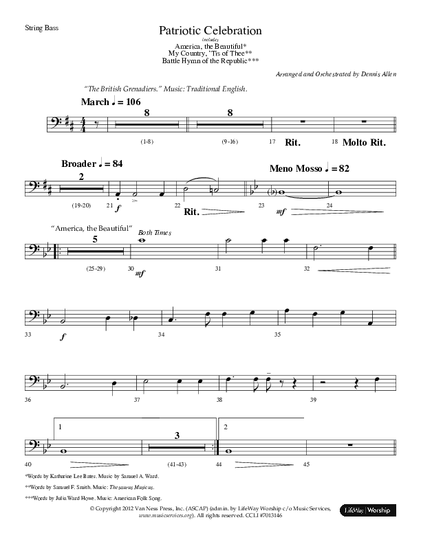 Patriotic Celebration (Choral Anthem SATB) String Bass (Lifeway Choral / Arr. Dennis Allen)