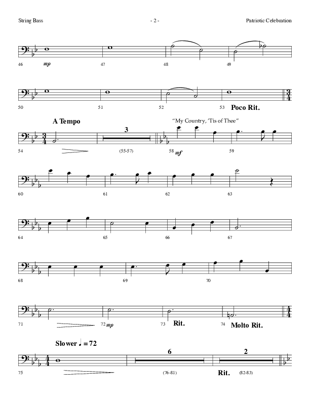 Patriotic Celebration (Choral Anthem SATB) String Bass (Lifeway Choral / Arr. Dennis Allen)