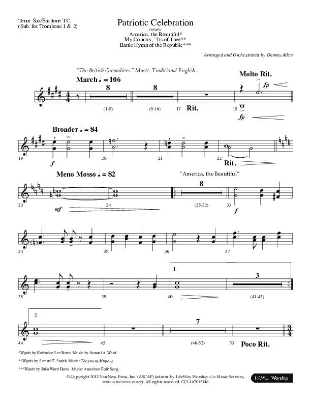 Patriotic Celebration (Choral Anthem SATB) Tenor Sax/Baritone T.C. (Lifeway Choral / Arr. Dennis Allen)