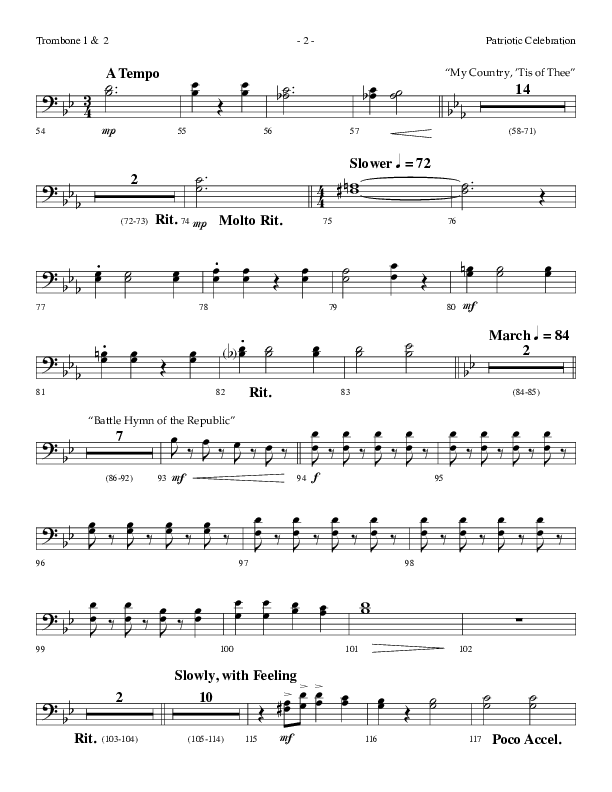 Patriotic Celebration (Choral Anthem SATB) Trombone 1/2 (Lifeway Choral / Arr. Dennis Allen)