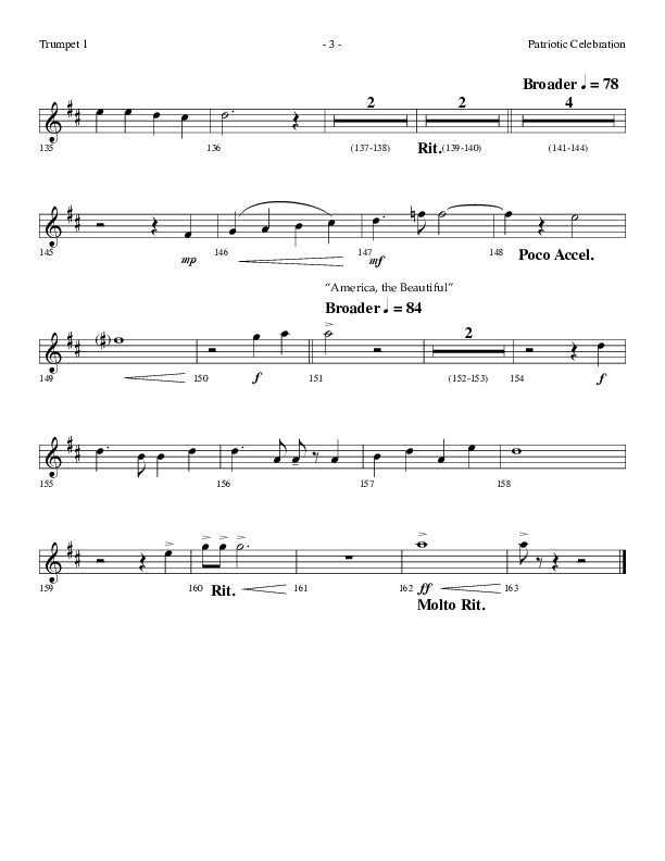 Patriotic Celebration (Choral Anthem SATB) Trumpet 1 (Lifeway Choral / Arr. Dennis Allen)