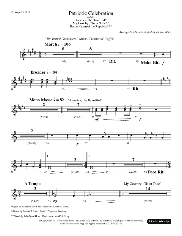 Patriotic Celebration (Choral Anthem SATB) Trumpet 2/3 (Lifeway Choral / Arr. Dennis Allen)