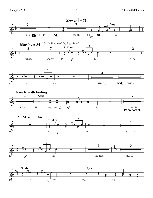 Patriotic Celebration (Choral Anthem SATB) Trumpet 2/3 (Lifeway Choral / Arr. Dennis Allen)
