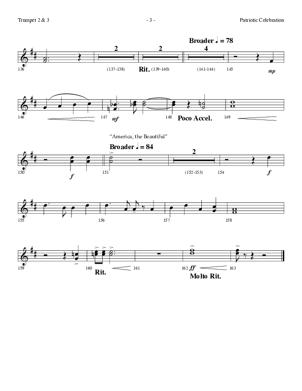 Patriotic Celebration (Choral Anthem SATB) Trumpet 2/3 (Lifeway Choral / Arr. Dennis Allen)