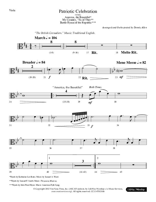 Patriotic Celebration (Choral Anthem SATB) Viola (Lifeway Choral / Arr. Dennis Allen)